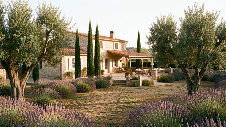 Maison de campagne provençale près du Muy, entourée d’oliviers, de lavande et d’un jardin ensoleillé, illustrant les éléments à examiner avant un achat immobilier.